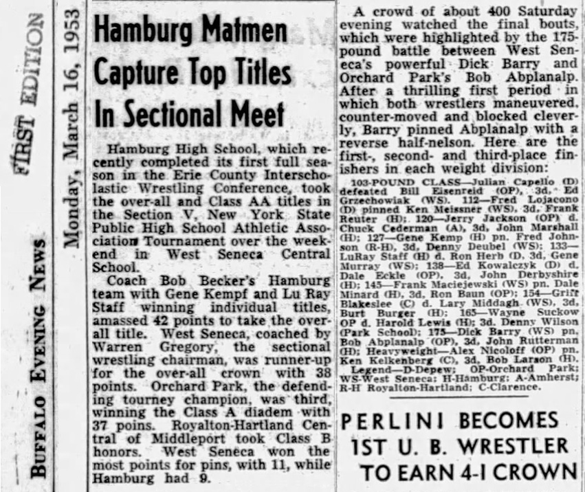 Hamburg Matmen Capture Top Titles In Sectional Meet