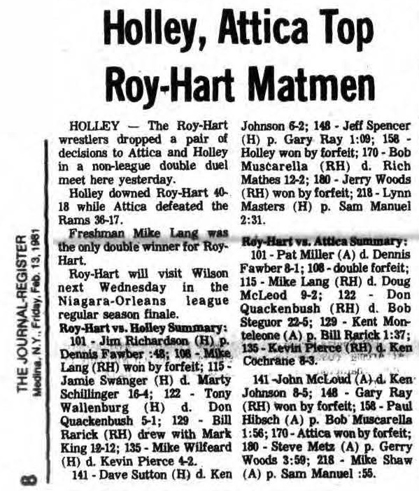 Holley, Attica Top Roy-Hart Matmen