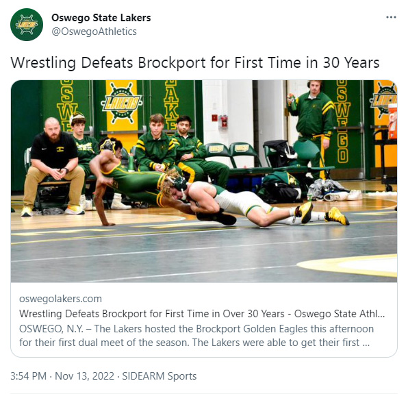 Oswego Defeats Brockport for First Time in Over 30 Years