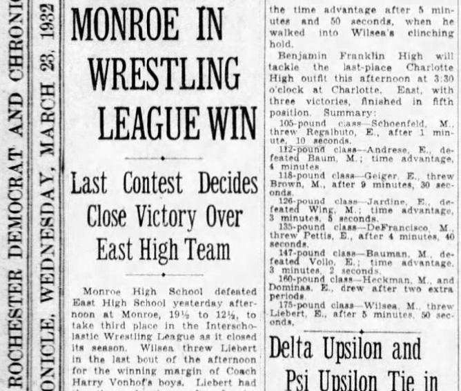Monroe In Wrestling League Win