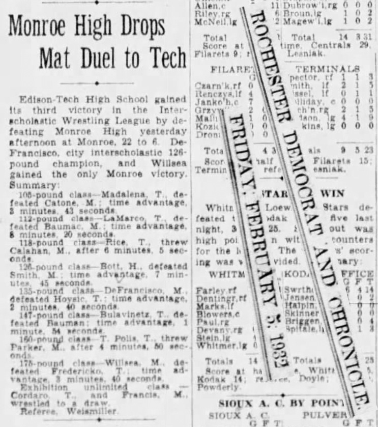 Monroe High Drops Mat Duel to Tech