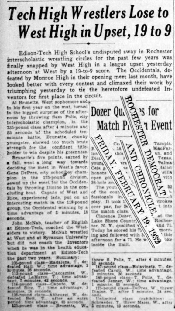 Tech High Wrestlers Lose to West High in Upset, 19 to 9