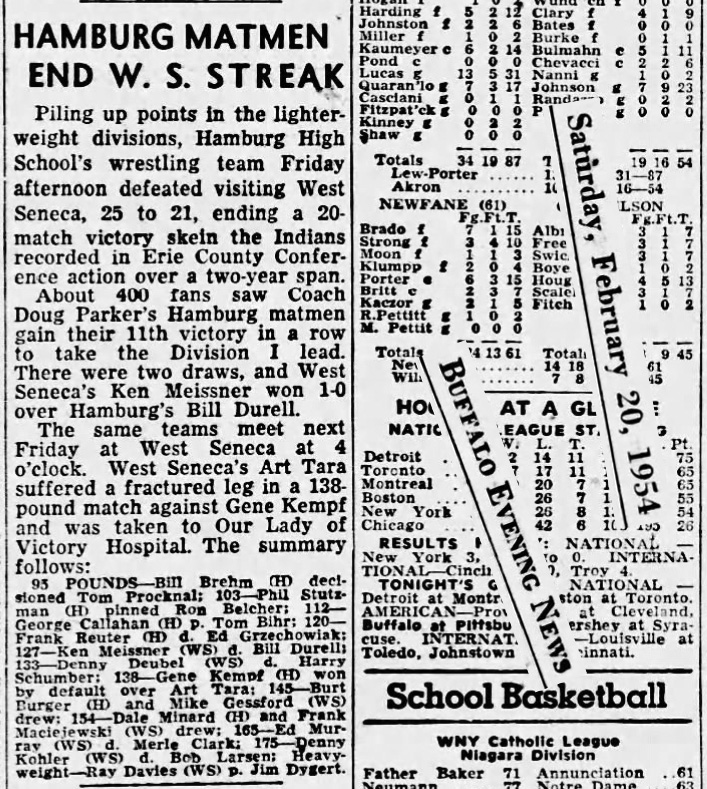Hamburg Matmen End West Seneca Streak