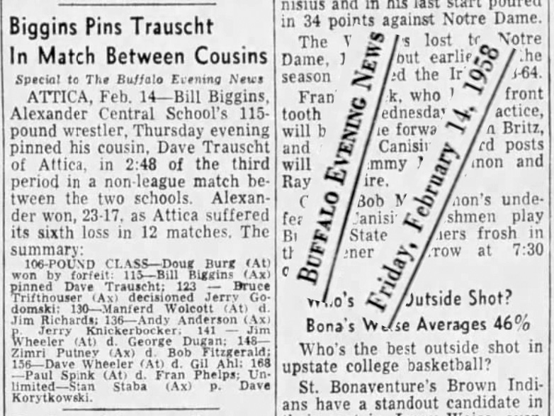 Biggins Pins Trauscht in Match Between Cousins