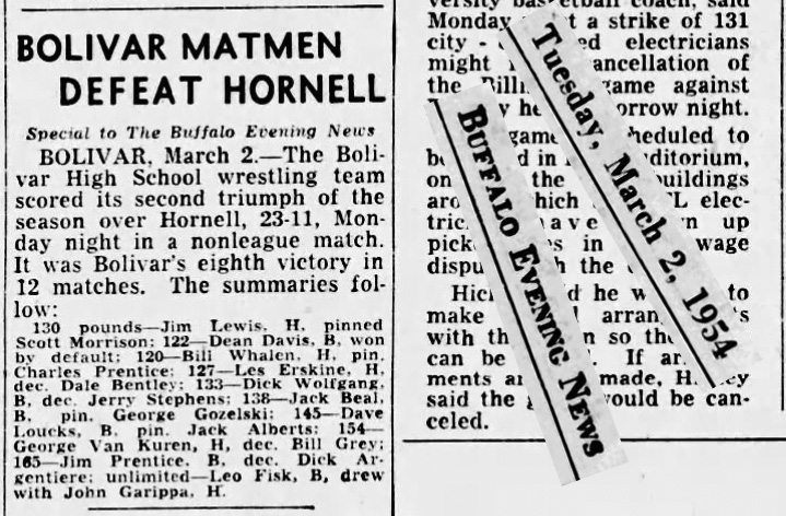 Bolivar Matmen Defeat Hornell