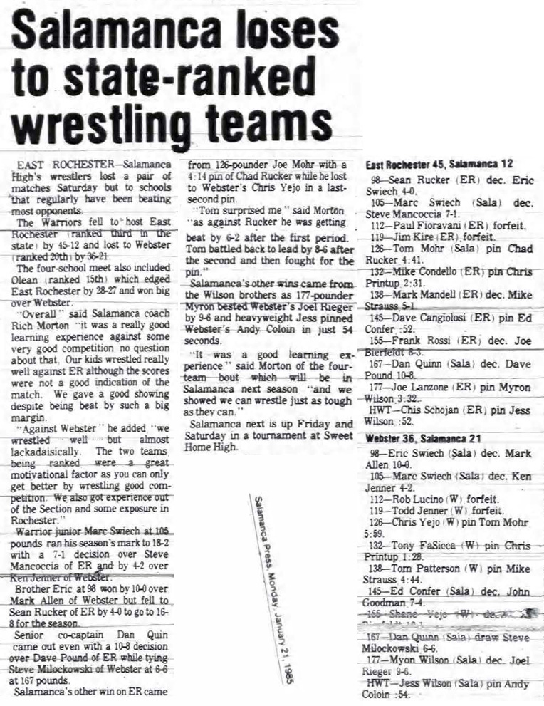 Salamanca loses to state-ranked wrestling teams