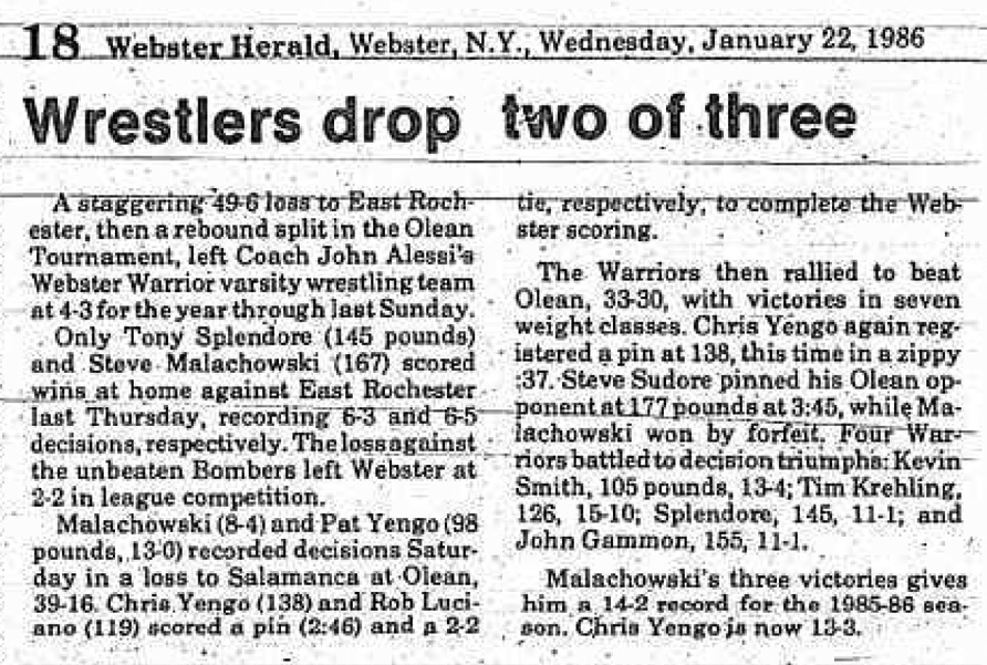 Webster wrestlers drop two of three