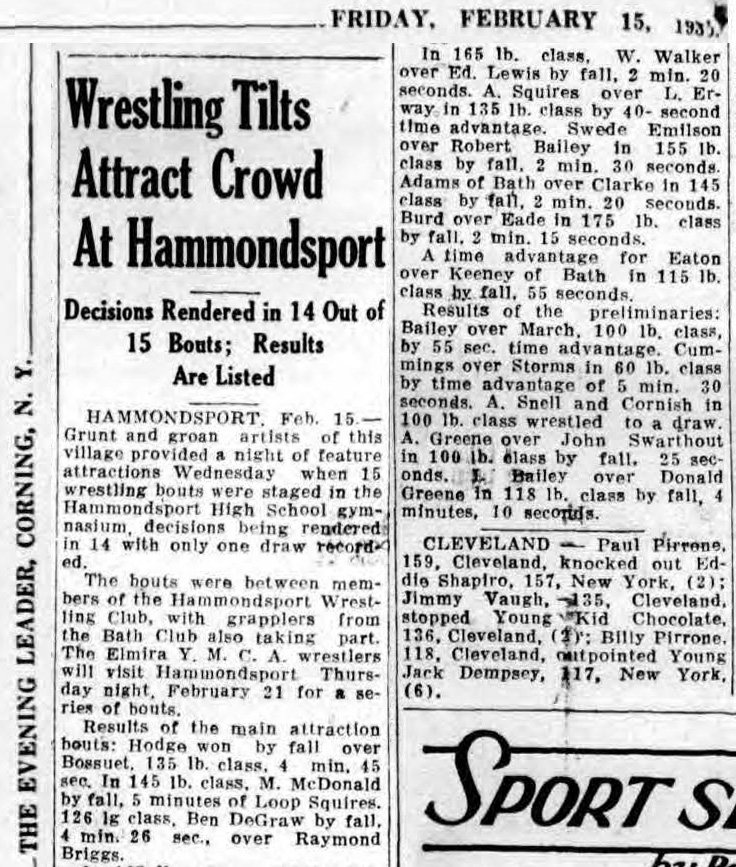 Wrestling Tilts Attract Crowd at Hammondsport