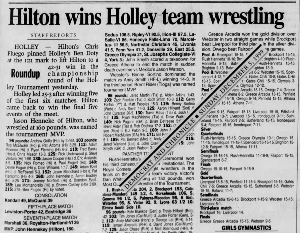 Hilton wins Holley team wrestling