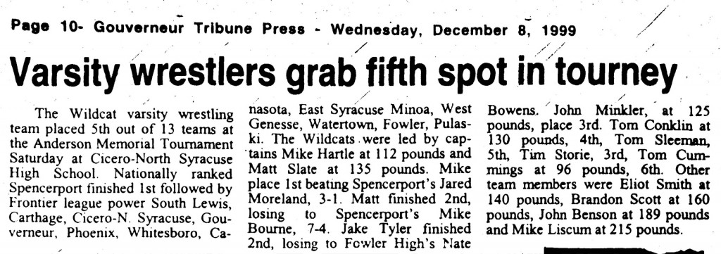 Gouverneur varsity wrestlers grab fifth spot in tournament