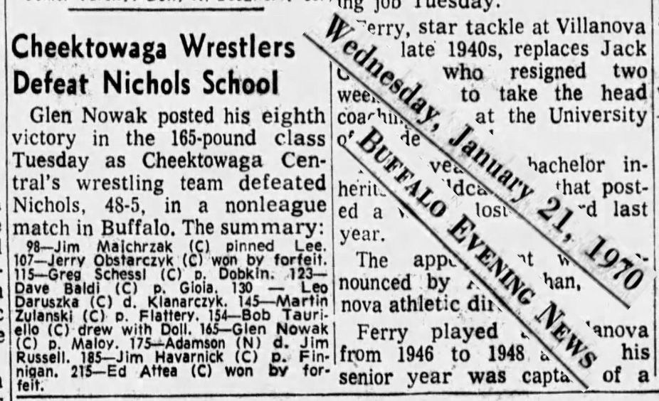 Cheektowaga Wrestlers Defeat Nichols School