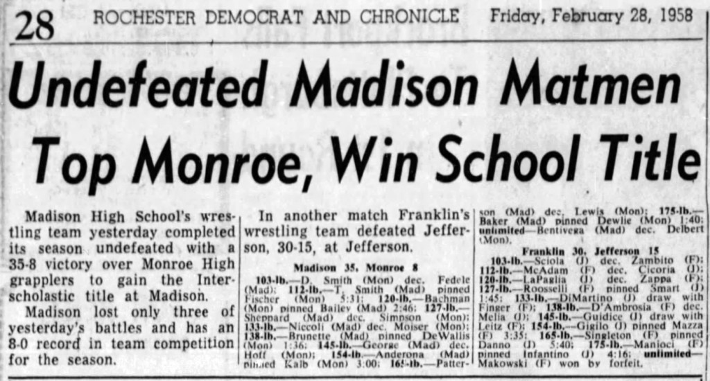 Undefeated Madison Matmen Top Monroe, Win School Title