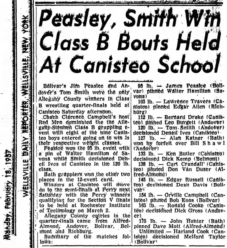 Peasley, Smith Win Class B Bouts Held at Canisteo