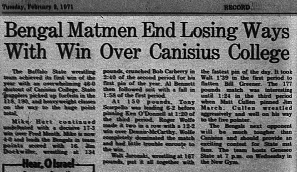 Bengal Matmen End Losing Ways With Win Over Canisius