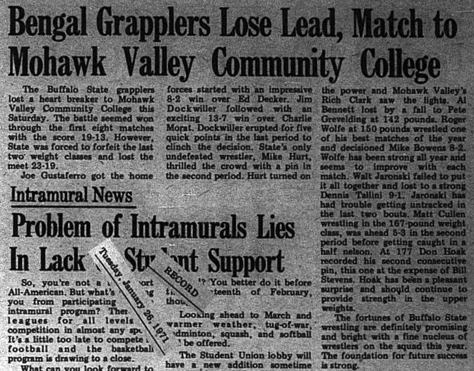 Bengal Grapplers Lose Lead, Match to Mohawk Valley Community College