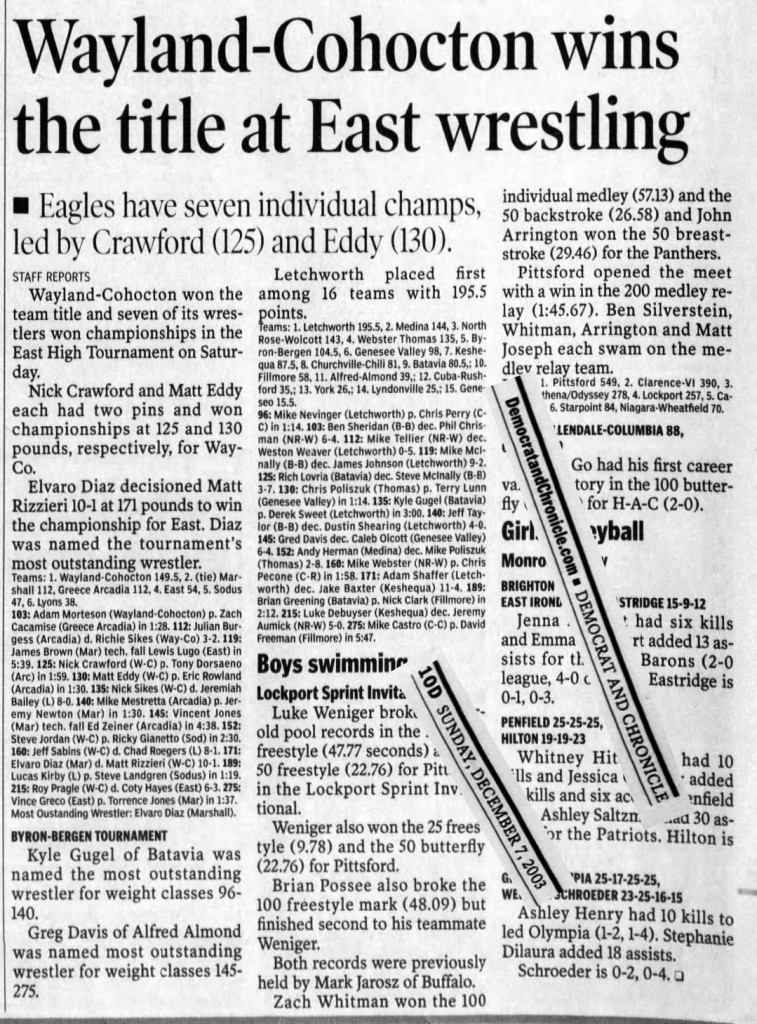 Wayland-Cohocton wins the title at East wrestling