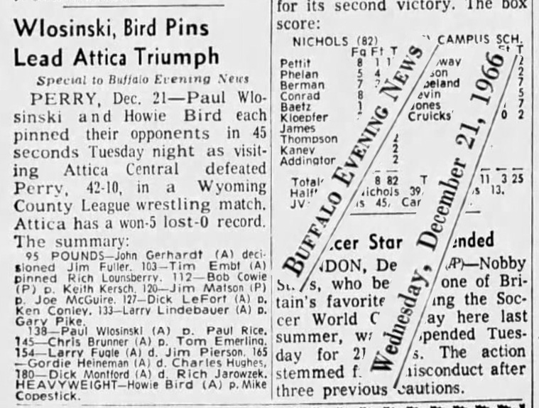 Wlosinski, Bird Pins Lead Attica Triumph