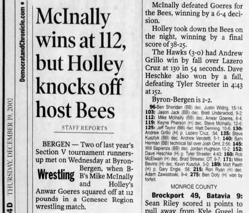 McInally wins at 112 but Holley knocks off host Bees