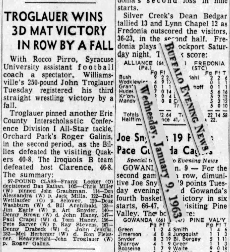 Troglauer Wins 3rd Mat Victory in Row by a Fall