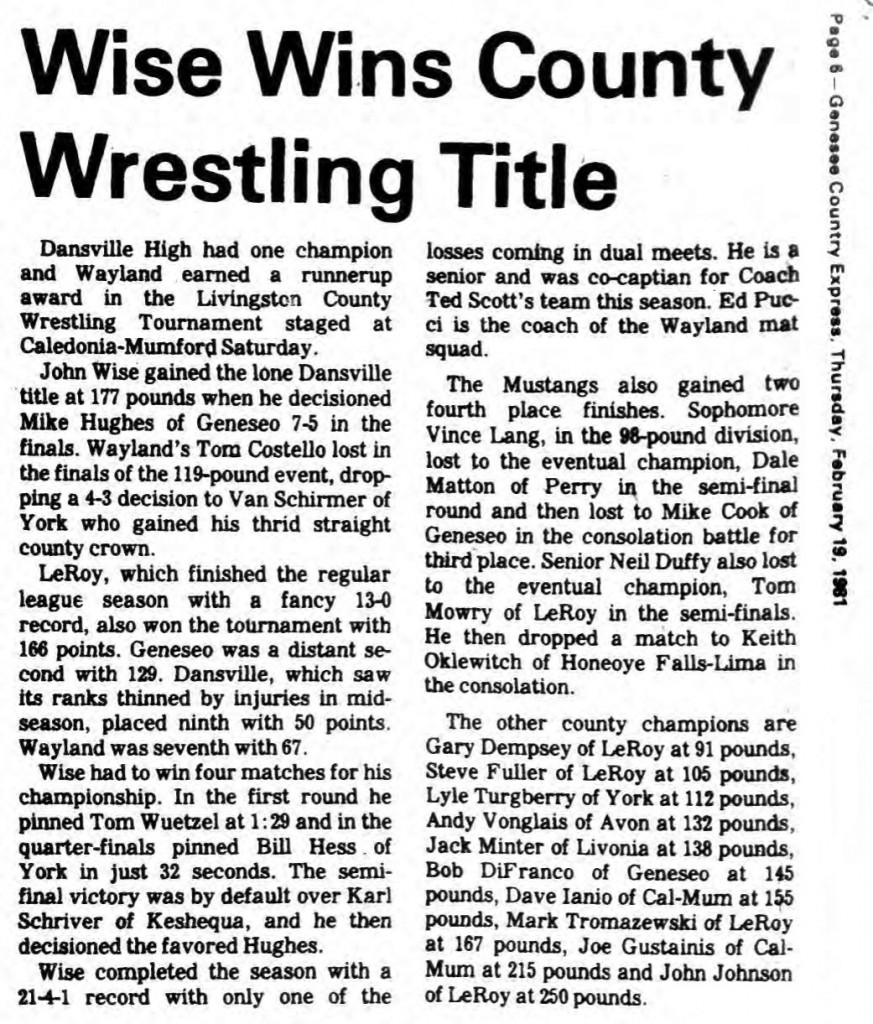 Wise Wins County Wrestling Title