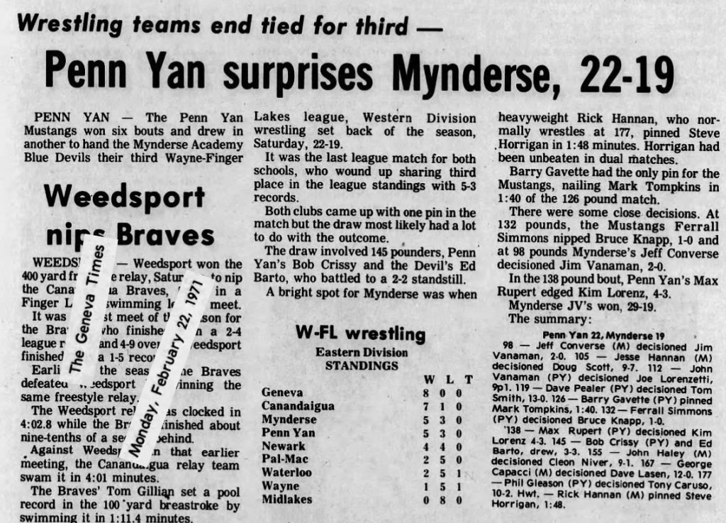 Penn Yan surprises Mynderse, 22-19