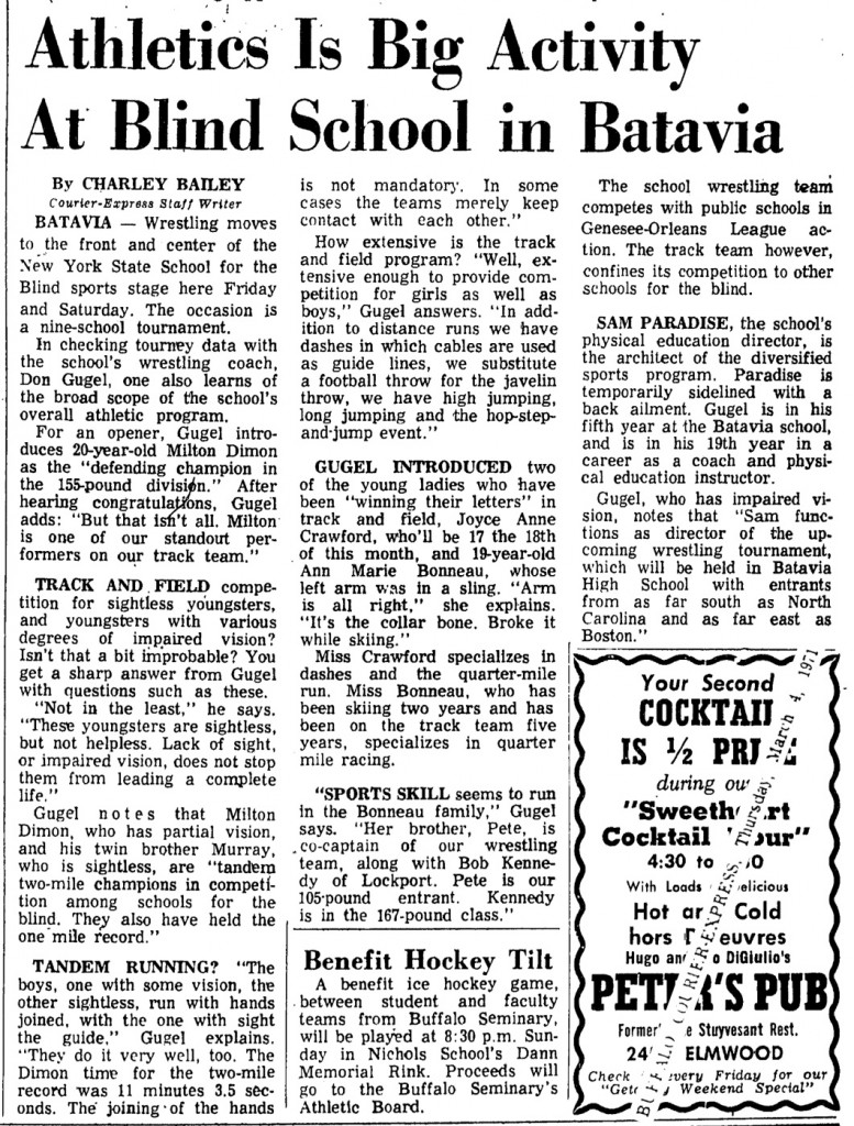 Athletics Is Big Activity At Blind School in Batavia