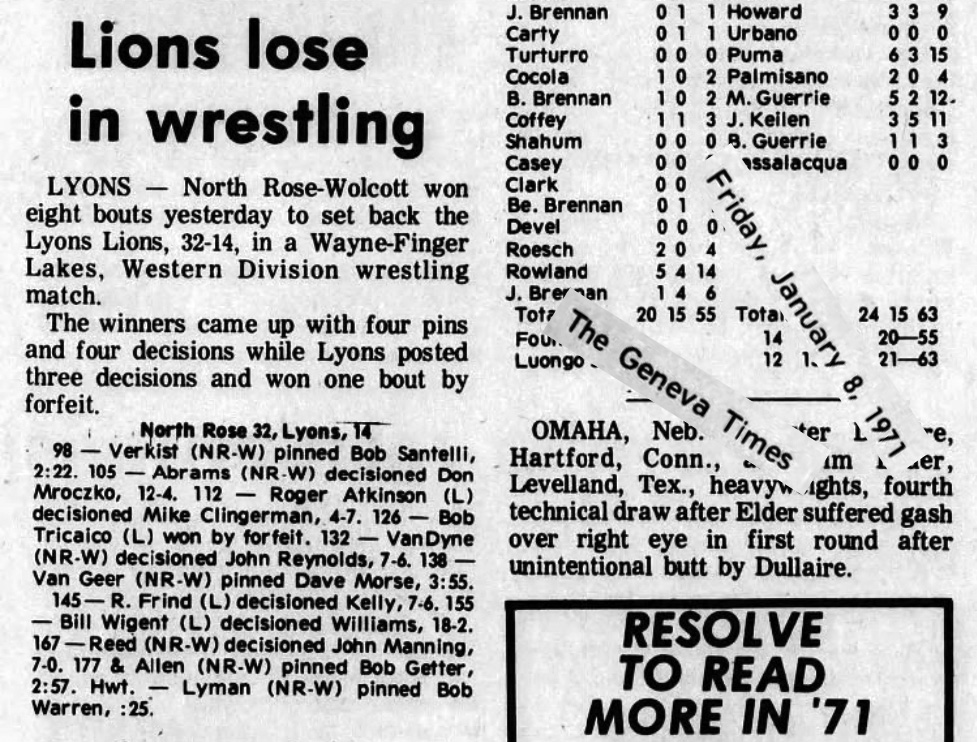 North Rose-Wolcott 32, Lyons 14