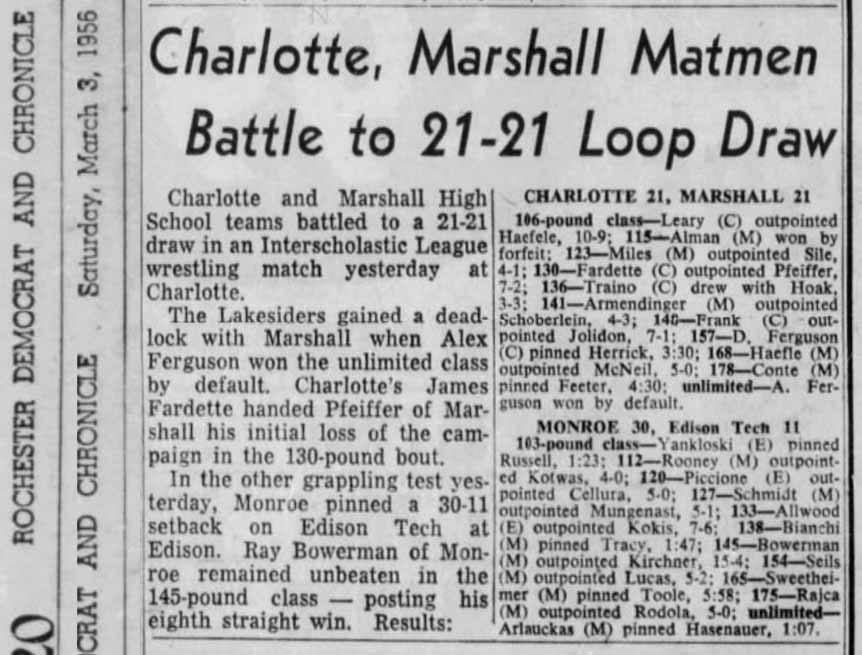 Charlotte, Marshall Matmen Battle to 21-21 Loop Draw