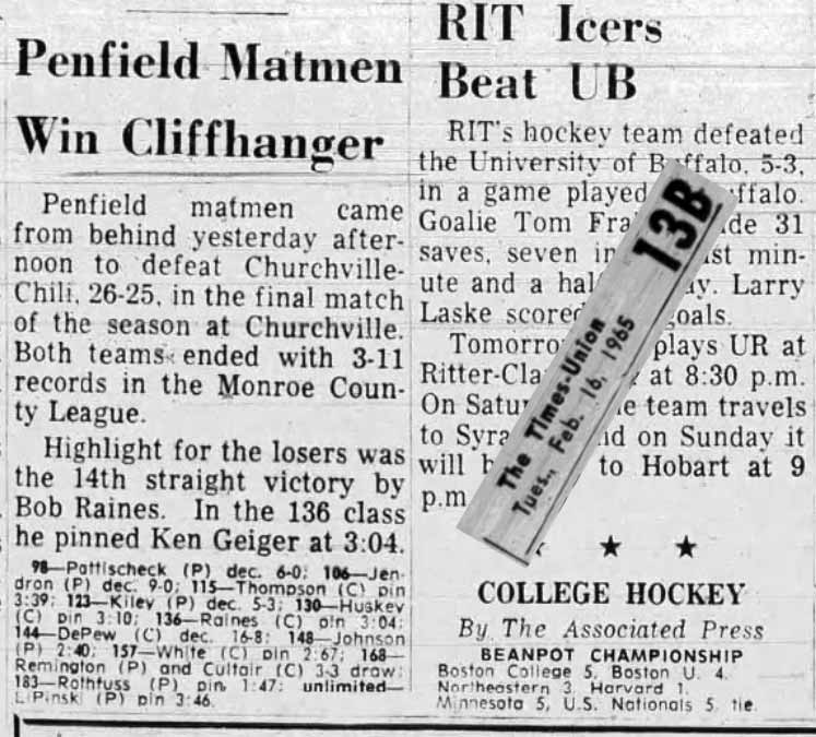 Penfield Matmen Win Cliffhanger