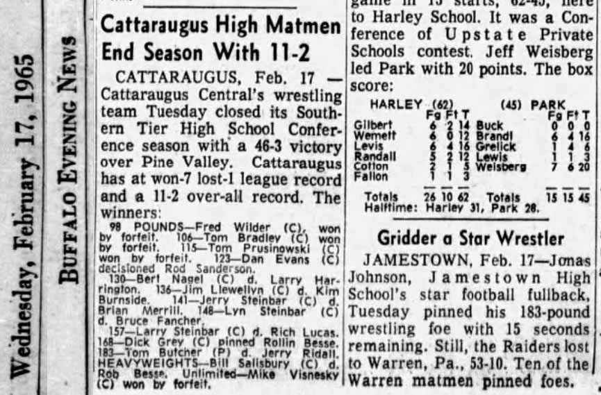 Cattaraugus High Matmen End Season With 11-2