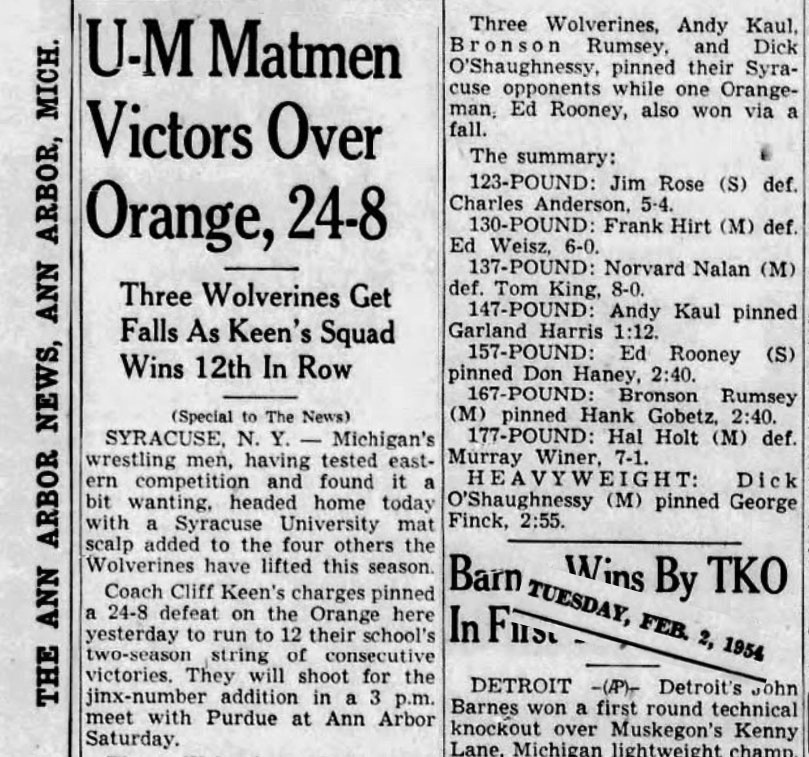 U-M Matmen Victors Over Orange, 24-8