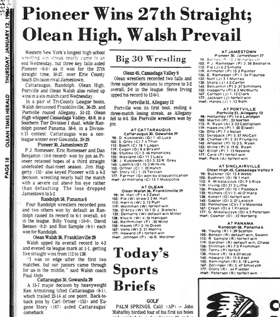 Olean Walsh Ups Record