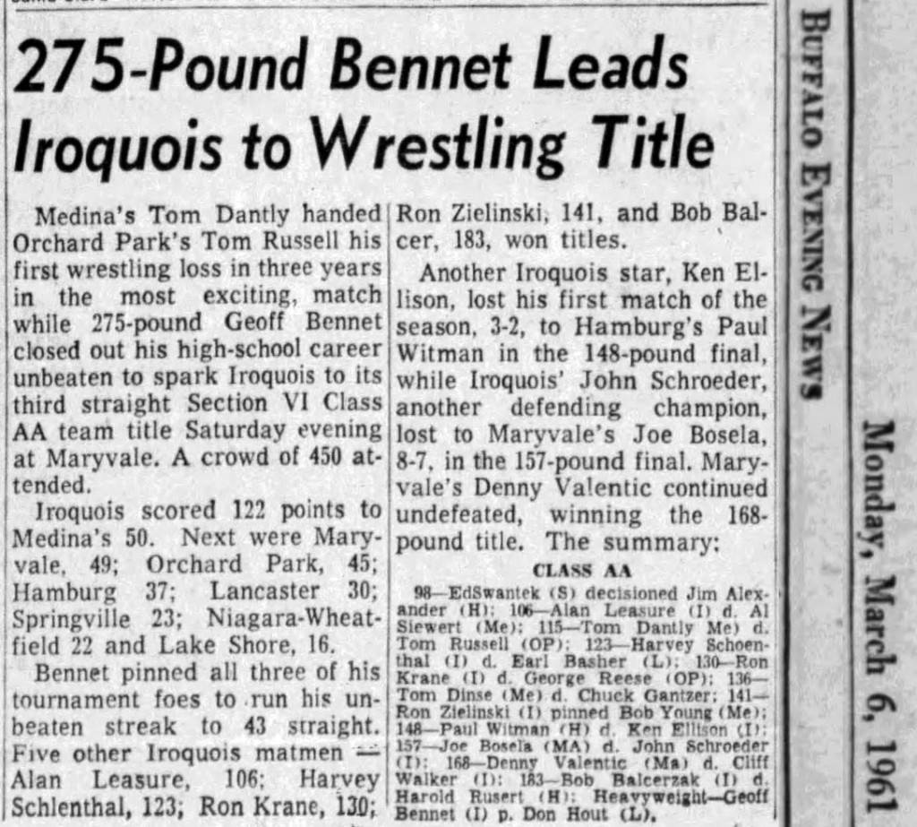 275-Pound Bennet Leads Iroquois to Wrestling Title