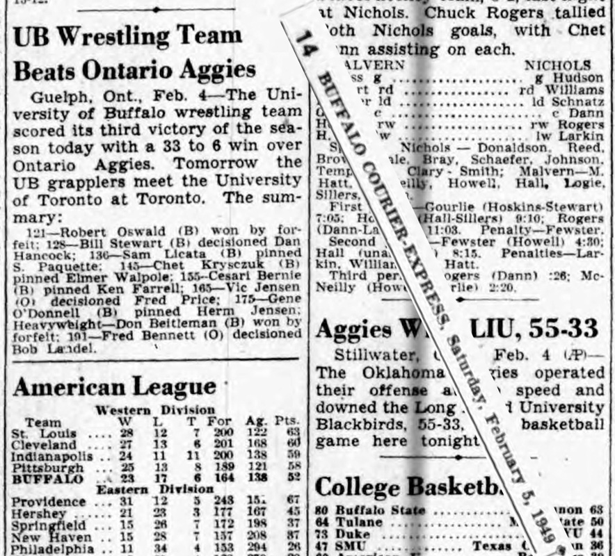 UB Wrestling Team Beats Ontario Aggies