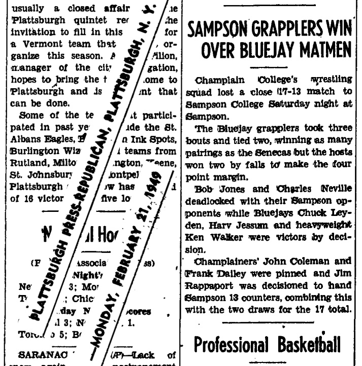 Sampson Grapplers Win Over Bluejay Matmen