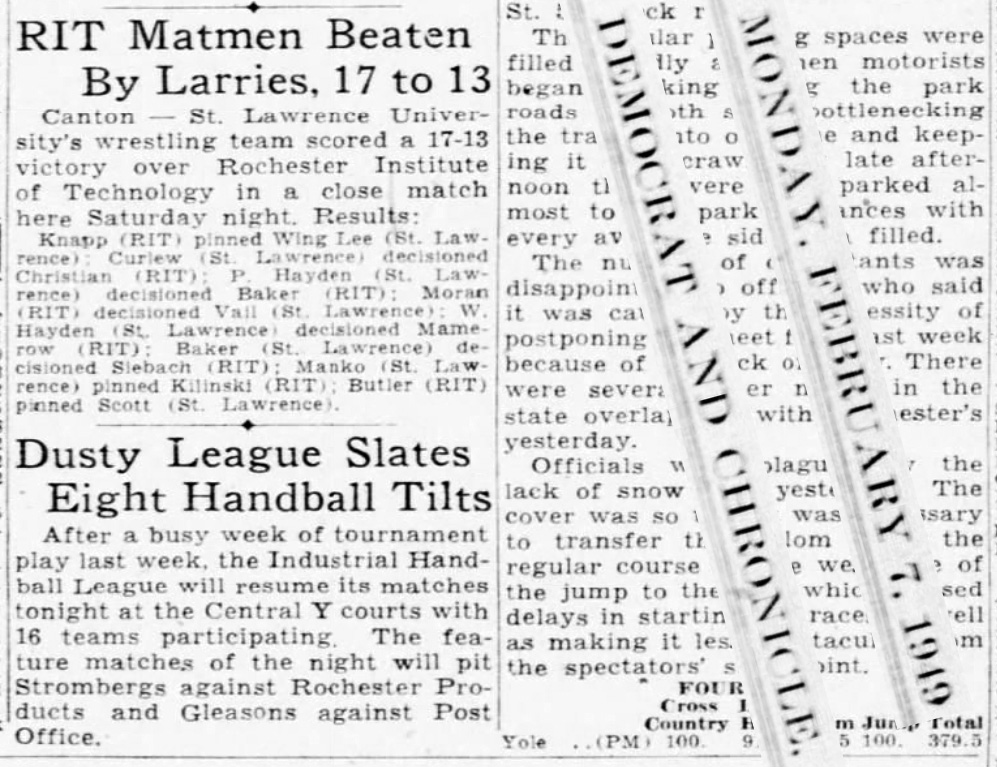 RIT Matmen Beaten By Larries, 17 to 13