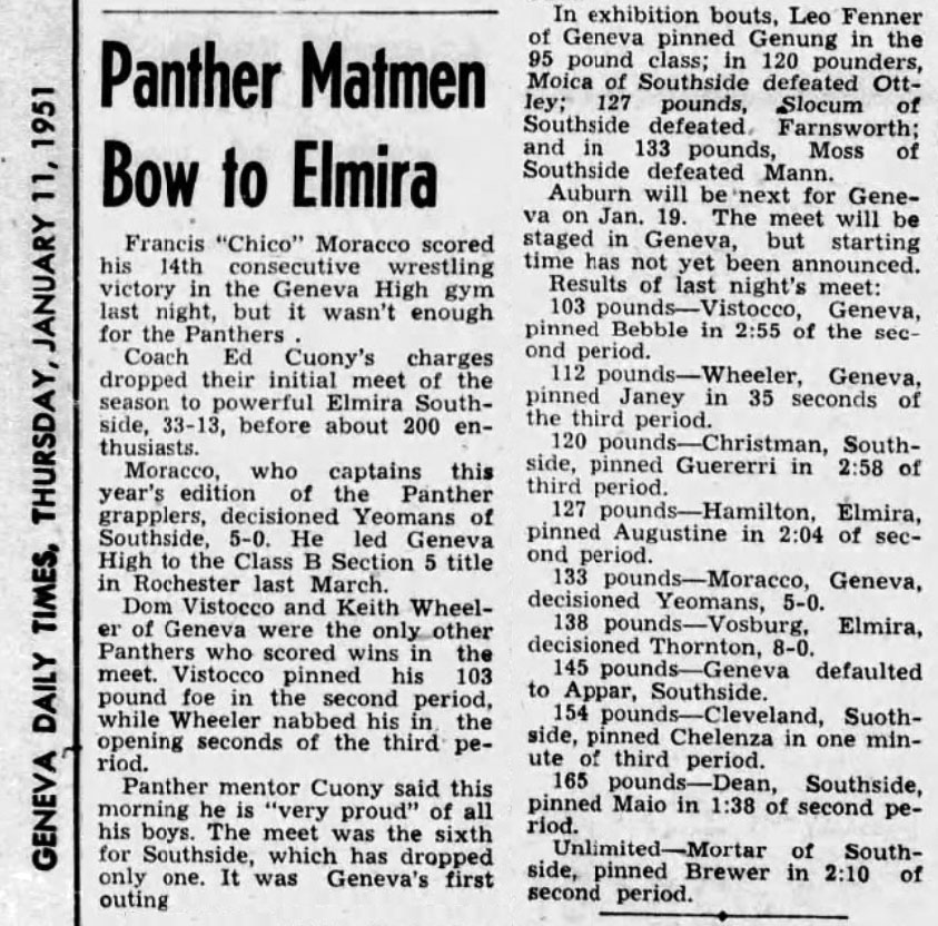Panther Matmen Bow to Elmira