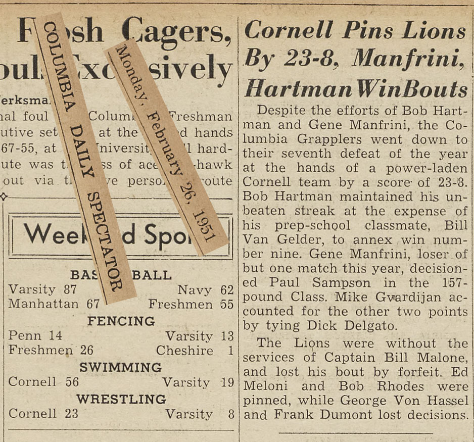 Cornell Pins Lions By 23-8