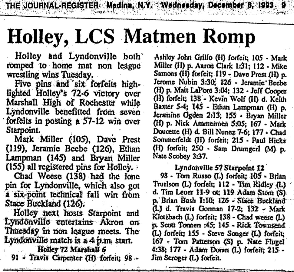 Holley, LCS Matmen Romp