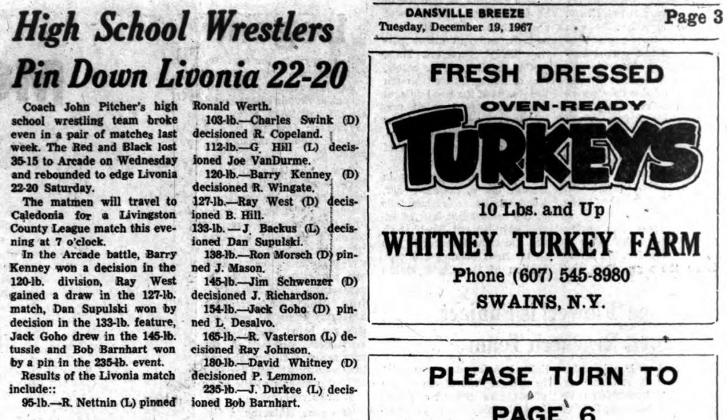Dansville Wrestlers Pin Down Livonia 22-20