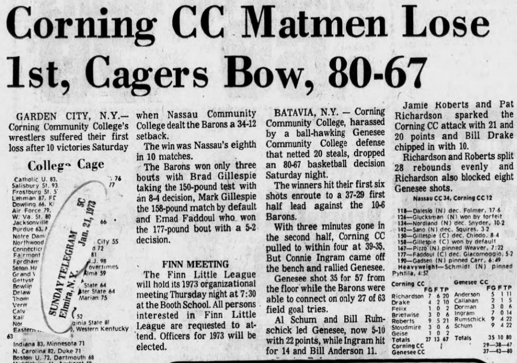 Corning CC Matmen Lose to Nassau