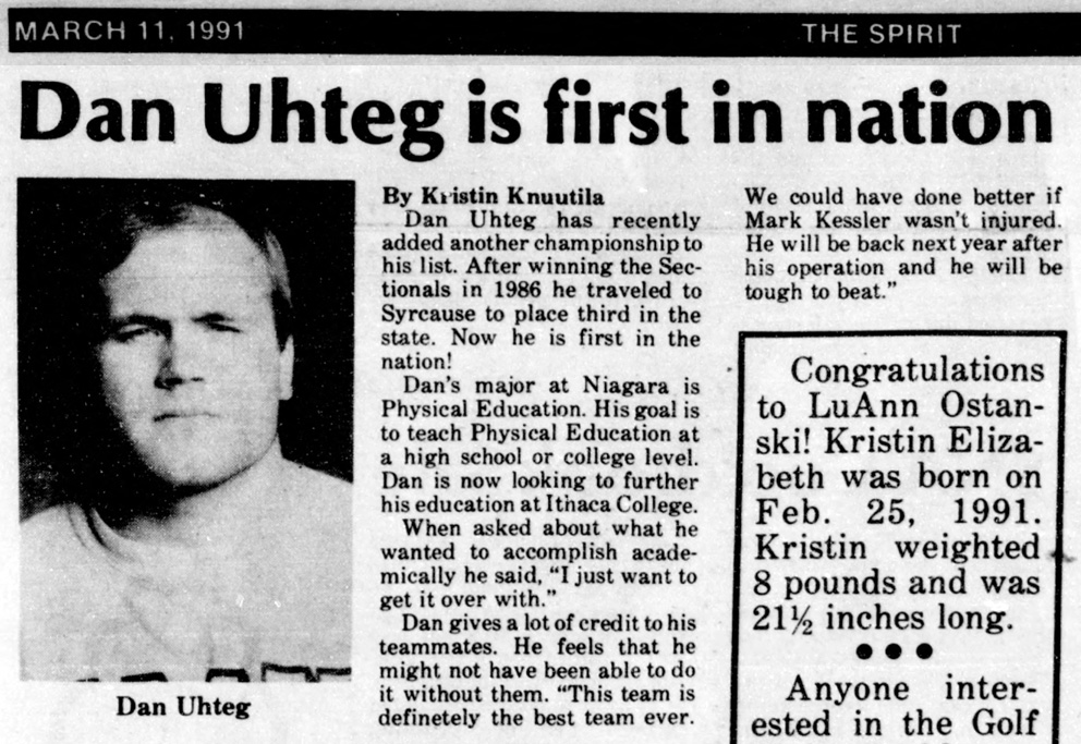Niagara's Dan Uhteg is first in nation