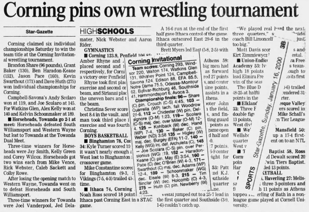 Corning pins own wrestling tournament