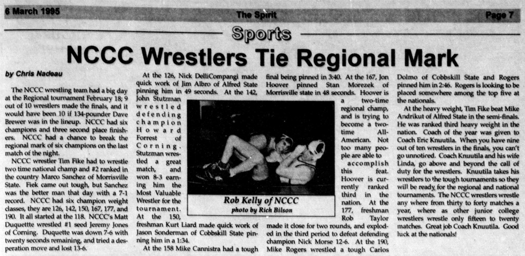 NCCC Wrestlers Tie Regional Mark