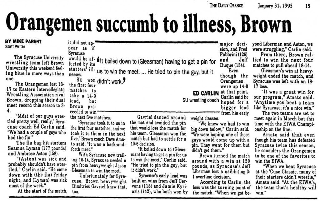 Orangemen succumb to illness, Brown